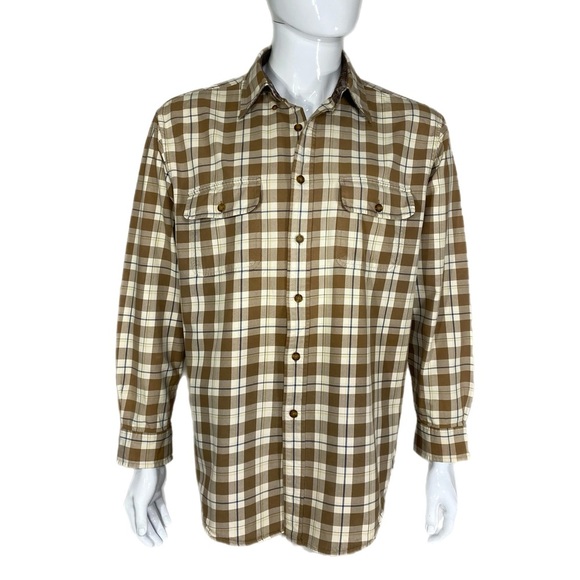 Roundtree & Yorke Outdoors Men’s Tan Plaid Long Sleeve Button Down - Picture 1 of 6